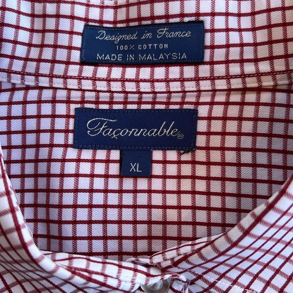 Faconnable Burgundy and White Checked Shirt Size XL - Picture 2 of 5